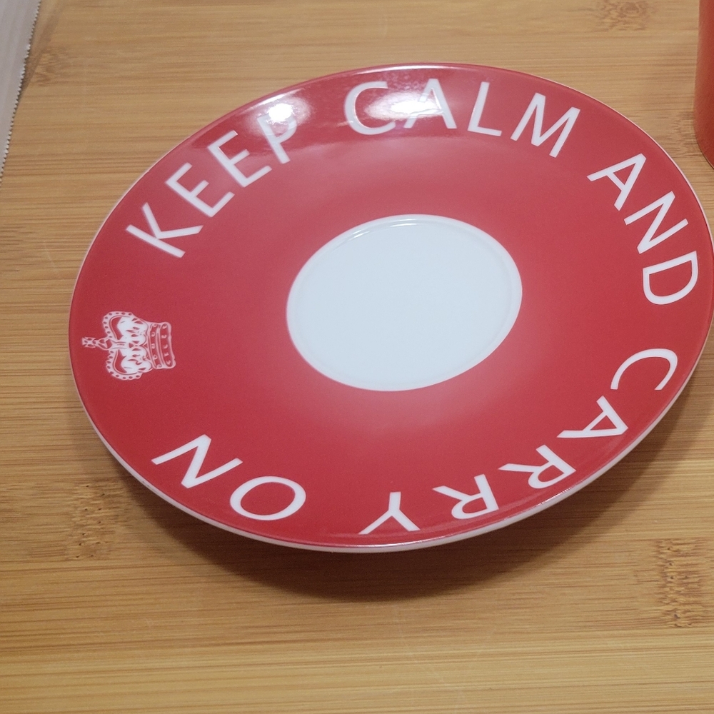 Keep Calm And Carry On Red and White Saucer Plate